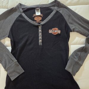 Harley-Davidson Black and Gray Henley Shirt